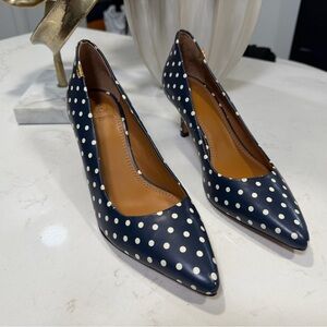 Tory Burch Navy and White Polka Dot Heels